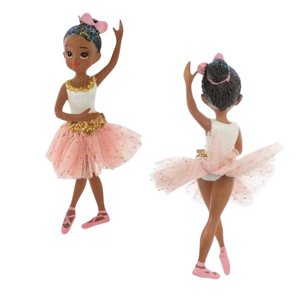 2 Ballerina Christmas Ornaments Black Girls Glitter Silver Gold white Pink Tutus - Picture 3 of 3
